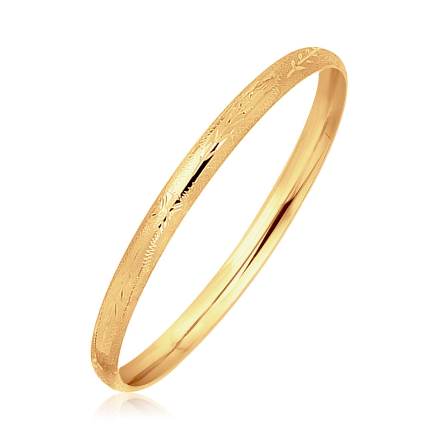 14k Yellow Gold Dome Style Childrens Bangle with Diamond Cuts (5.50 mm)