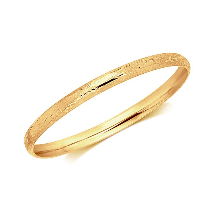 14k Yellow Gold Dome Style Childrens Bangle with Diamond Cuts (5.50 mm)