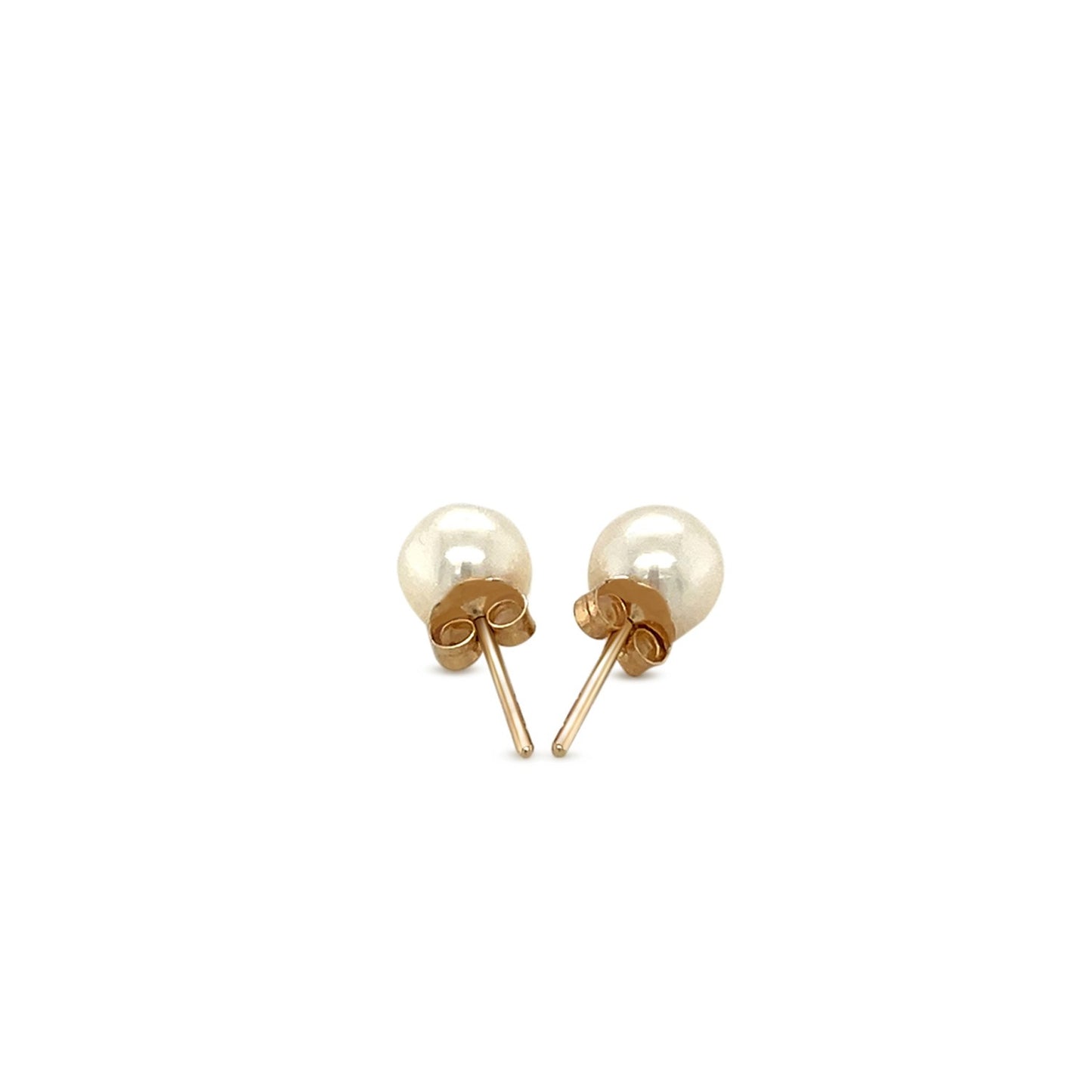 14k Yellow Gold Freshwater Cultured White Pearl Stud Earrings (6mm)