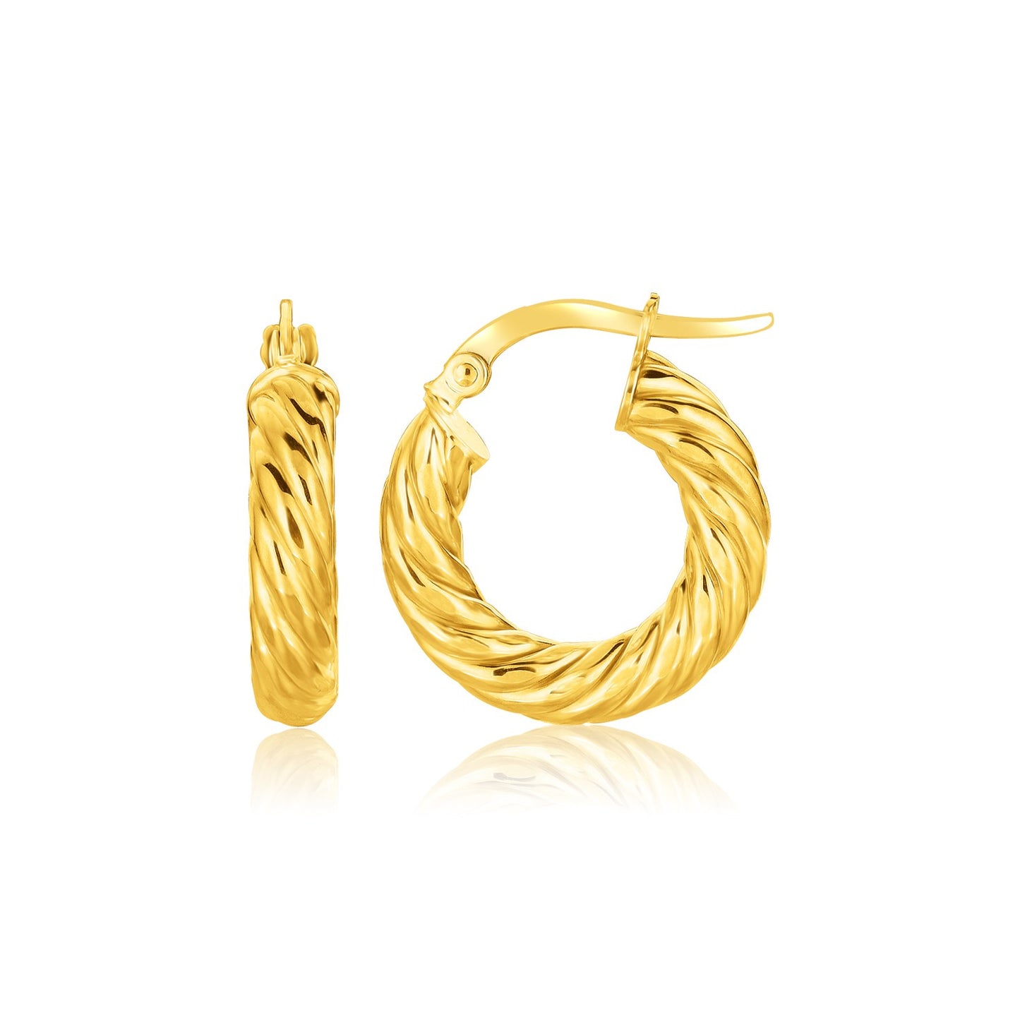 14k Yellow Gold Twisted Cable Small Hoop Earrings(4x17.6mm)