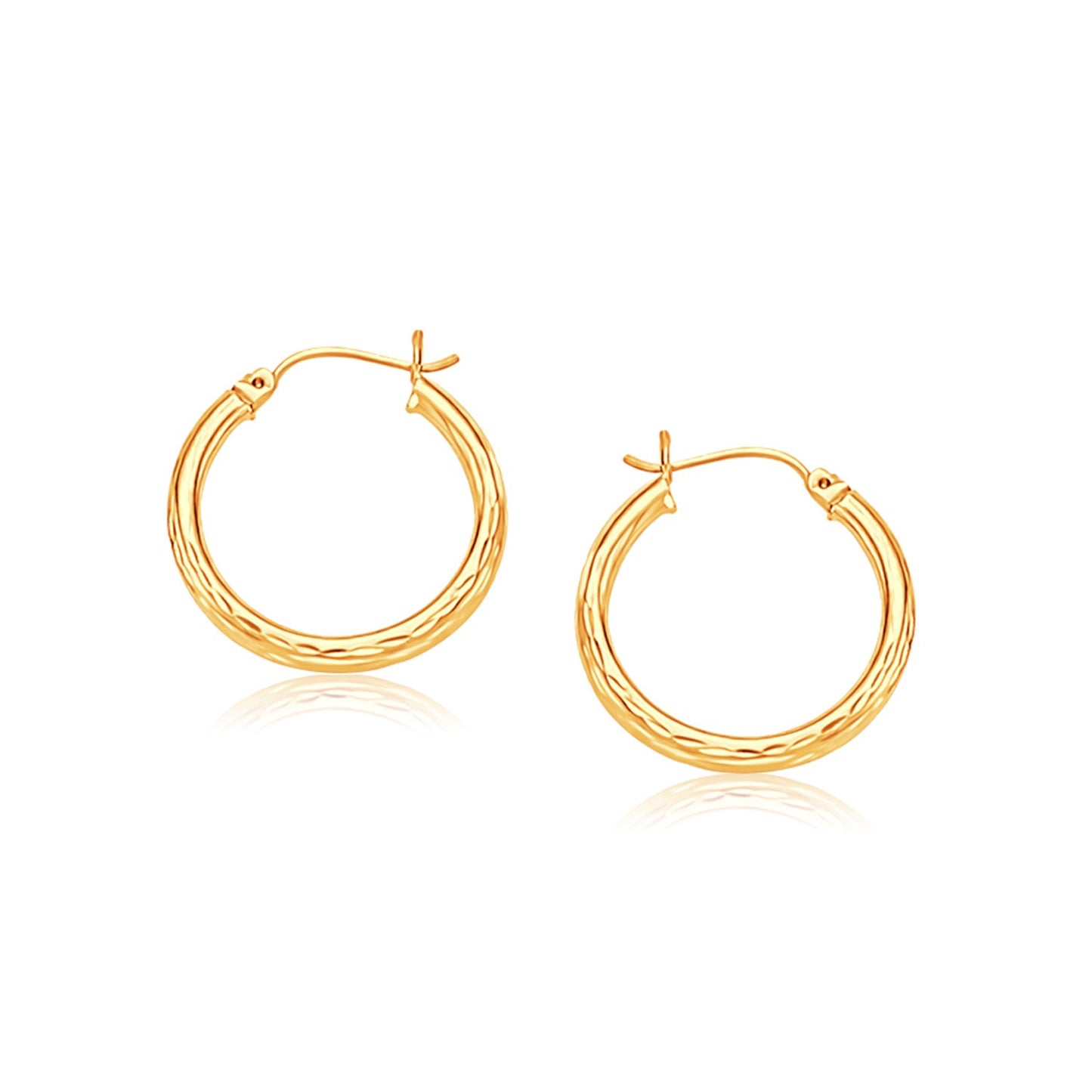 14k Yellow Gold Hoop Earring with Diamond-Cut Finish(3x25mm)