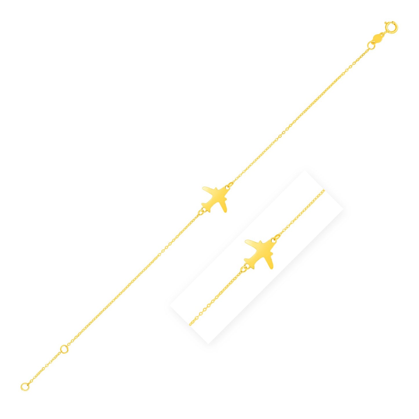 14K Yellow Gold Airplane Bracelet (1.00 mm)