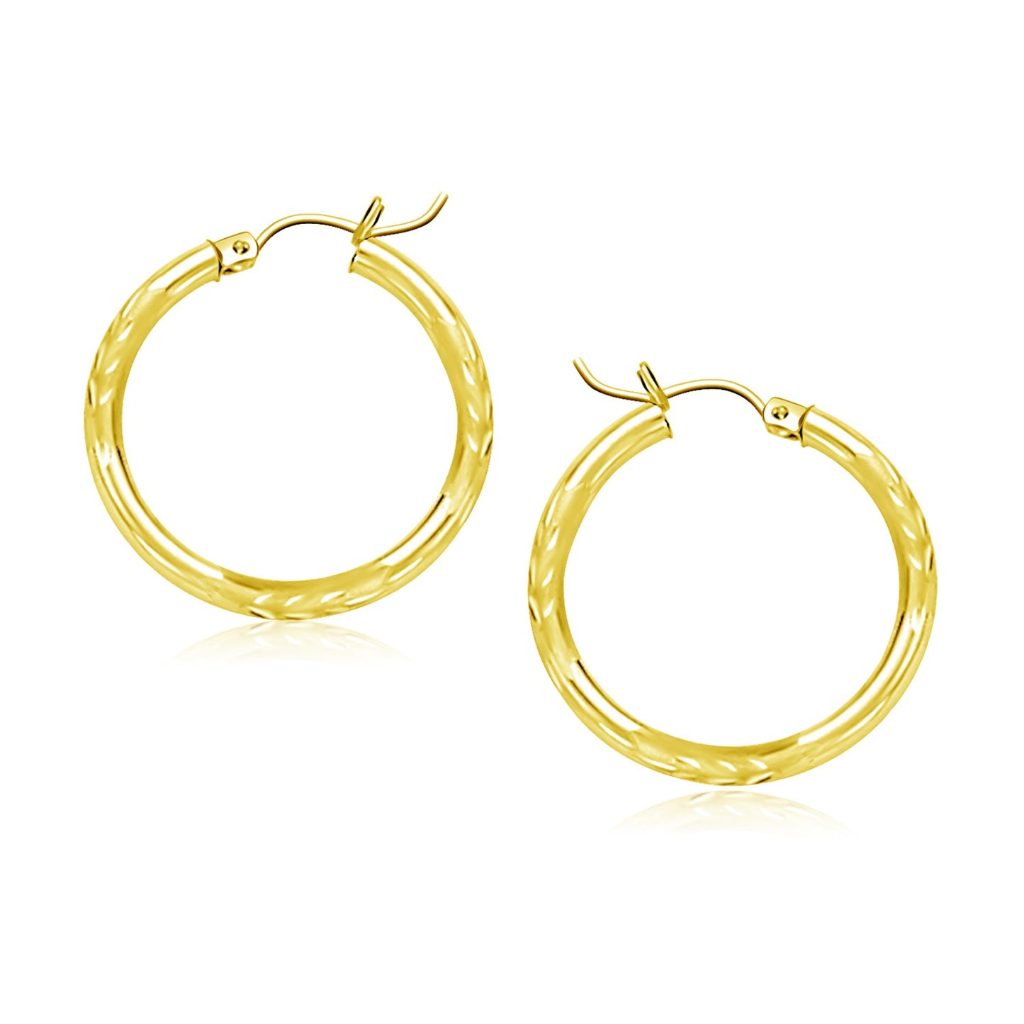 14k Yellow Gold Diamond Cut Hoop Earrings (3x20mm)