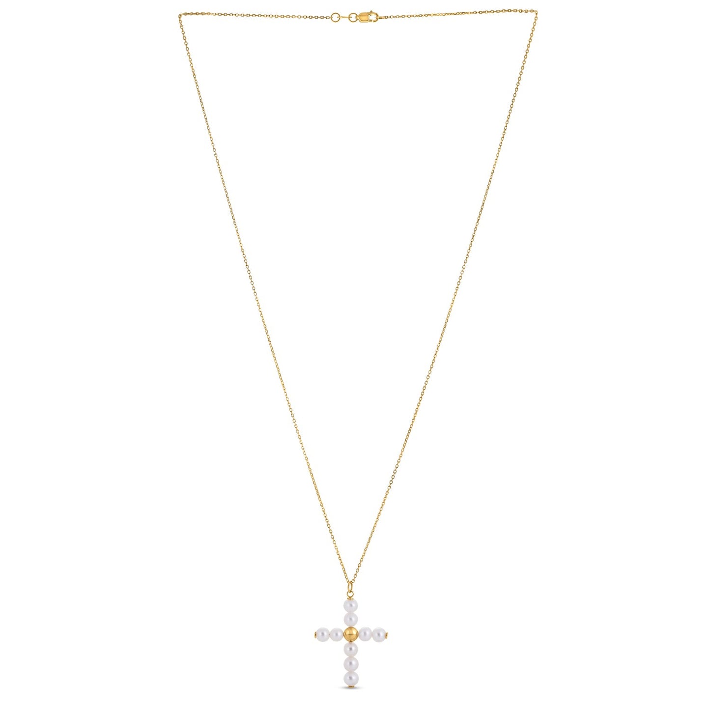 14k Yellow Gold Pearl Cross Pendant