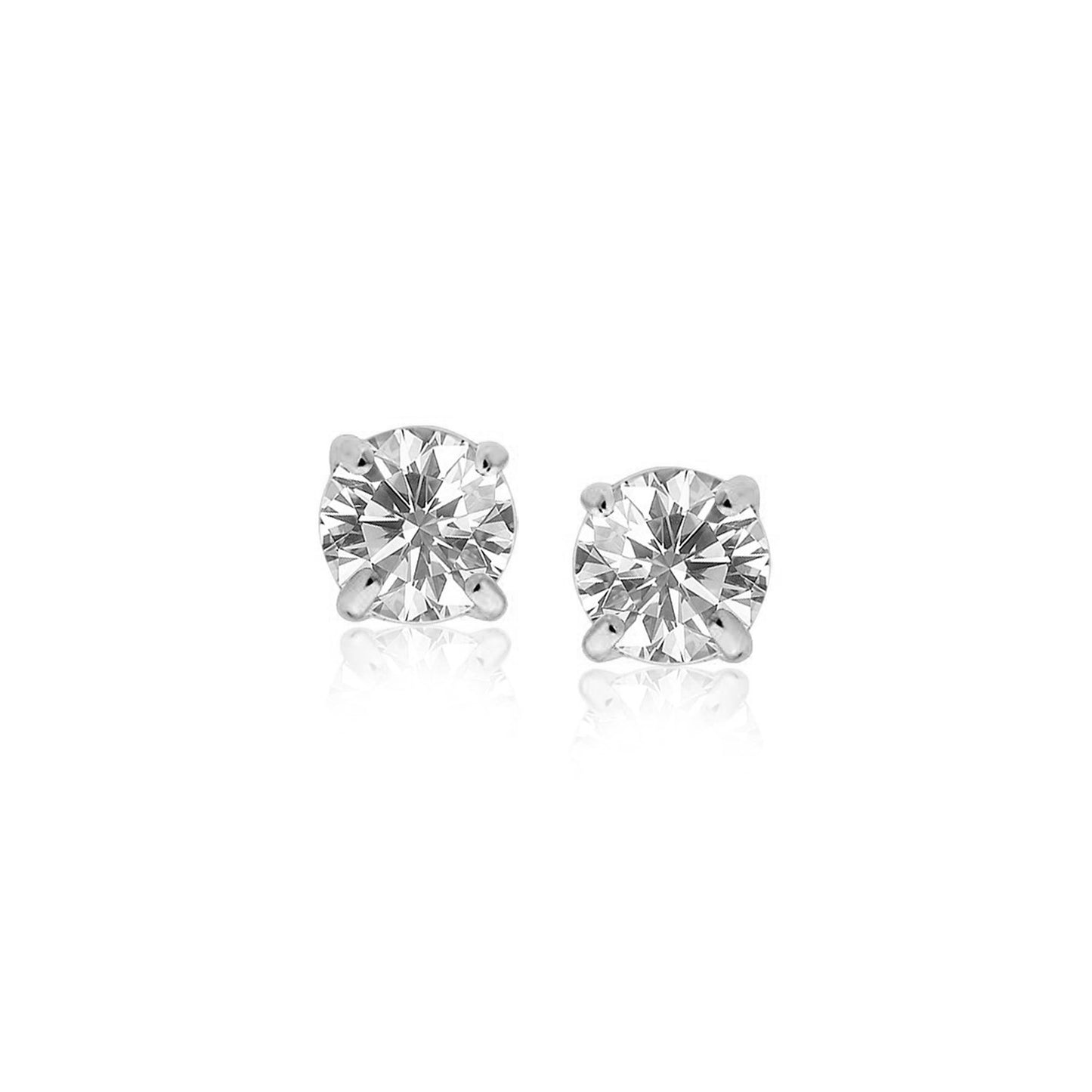 14k White Gold Stud Earrings with White Hue Faceted Cubic Zirconia(5mm)