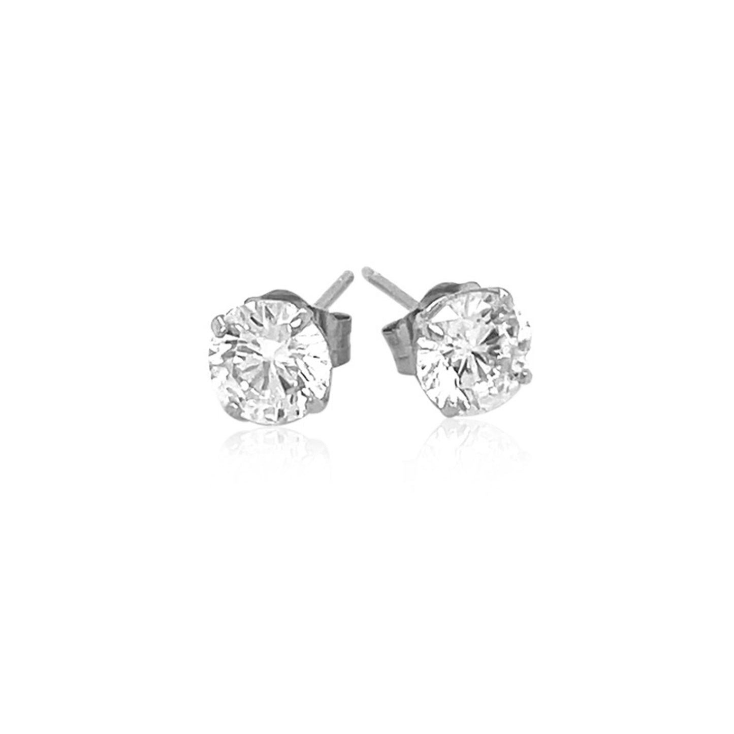14k White Gold Stud Earrings with White Hue Faceted Cubic Zirconia(5mm)