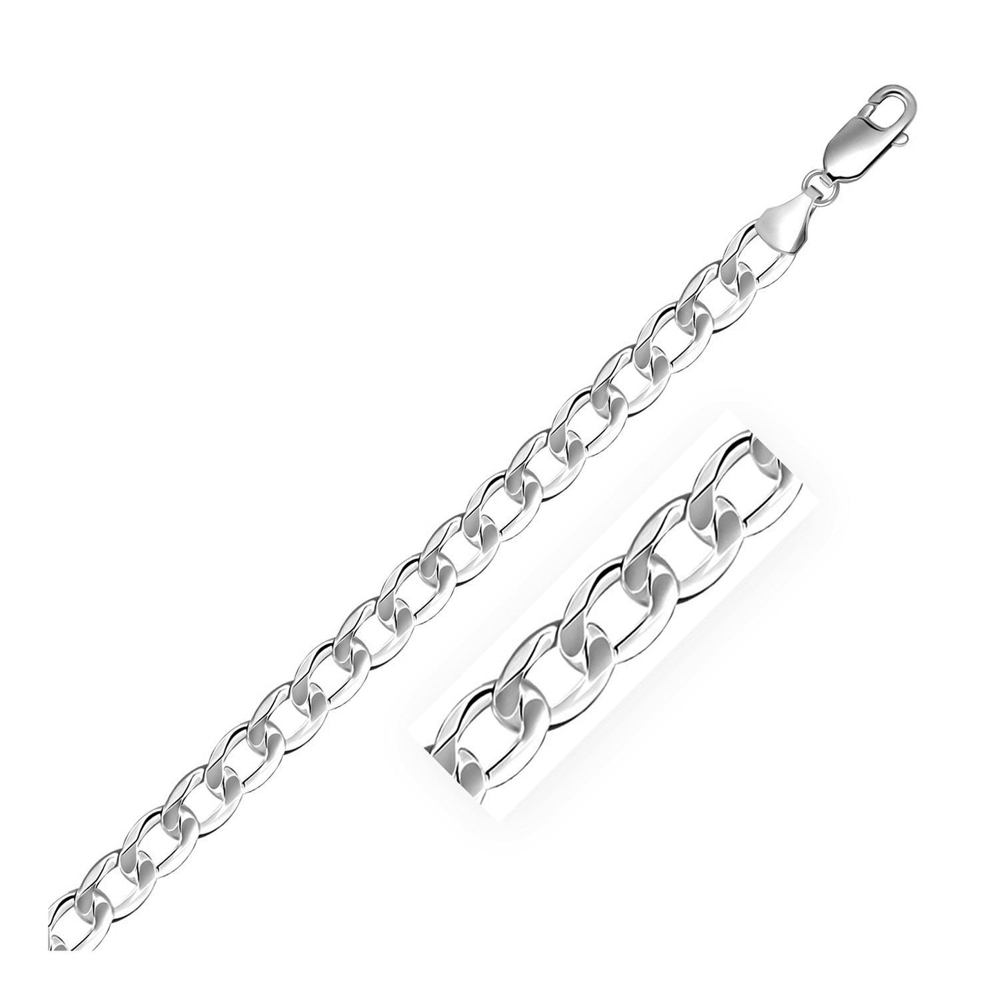 Rhodium Plated Sterling Silver Curb Style Bracelet (7.20 mm)