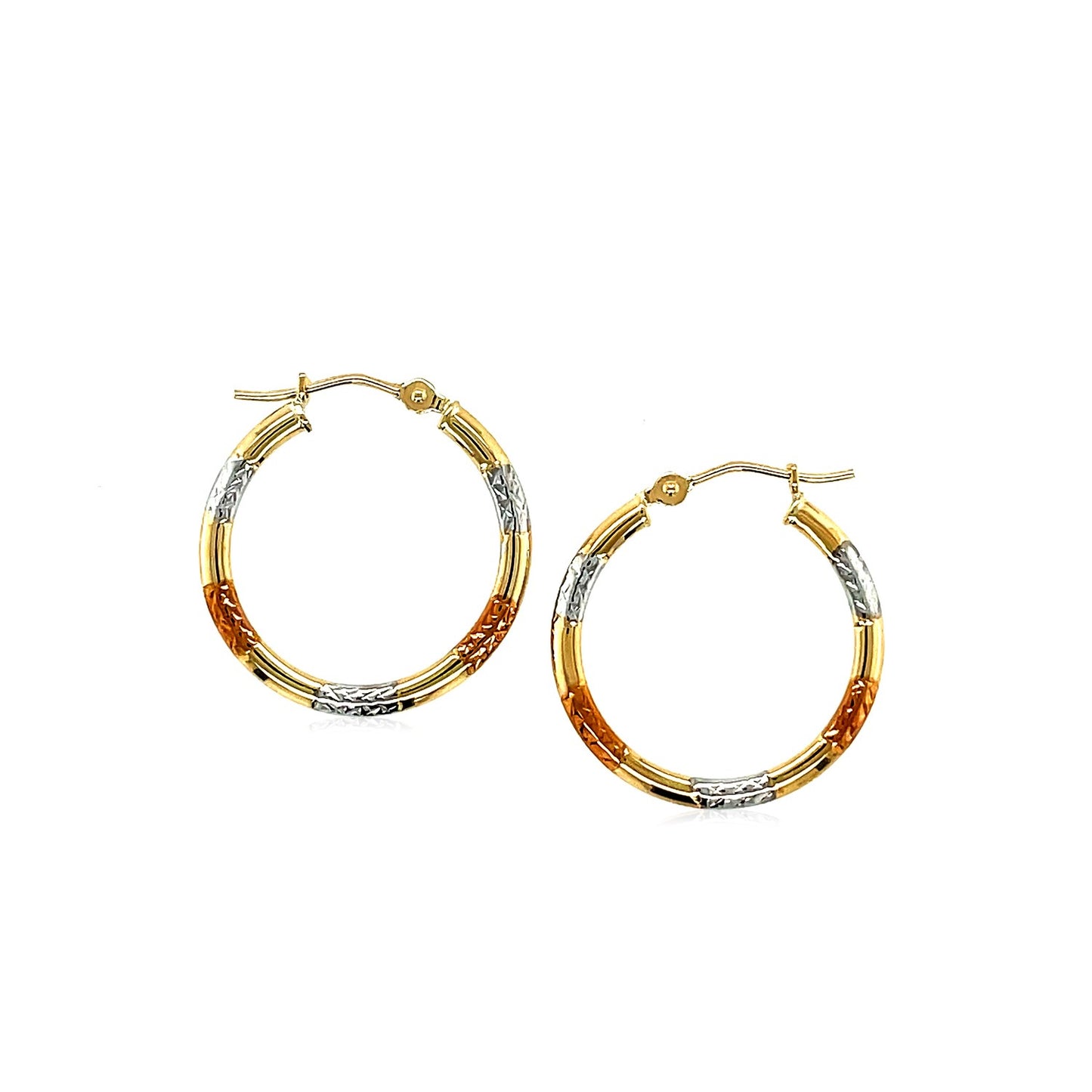 10k Tri-Color Gold Classic Hoop Earrings with Diamond Cut Details(20mm)
