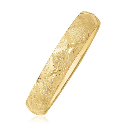 10k Yellow Gold Dual-Textured Diamond Pattern Bangle (12.00 mm)